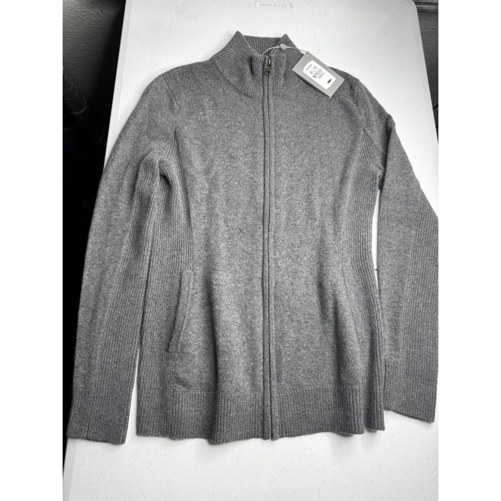 Neiman Marcus Cashmere Full‎ Zip Cardigan Sweater Gray Mock Neck Small